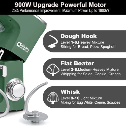 Kitchen in the box Stand Mixer 8.5 QT, 900 Watt Heavy Dough Mixer Green
