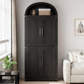Takywep 71.6 Inch Tall Arched Pantry Cabinet with Doors, Farmhouse Storage Cabinet with Open Shelf and Metal Handles, 5 Tier Freestanding Bookcase for Kitchen Dining Room Living Room, Black