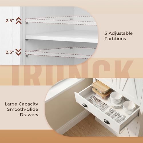 IRONCK 72.6" H Kitchen Pantry with Drawer & Adjustable Shelves, White