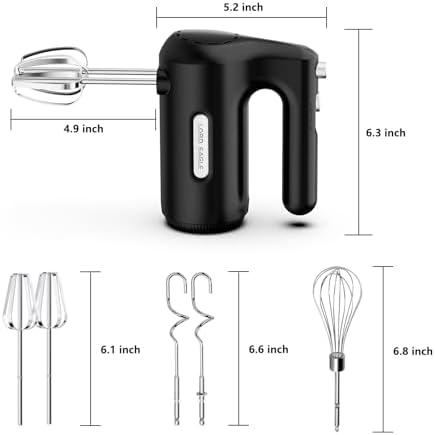 5-Speed Small Hand Mixer Electric, 300W Compact Portable, Black