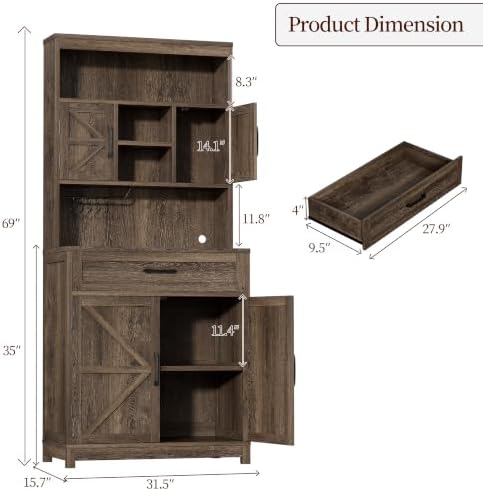 kepptory 69" Tall 63" Wide Extra Large Pantry Storage Cabinet, Brown
