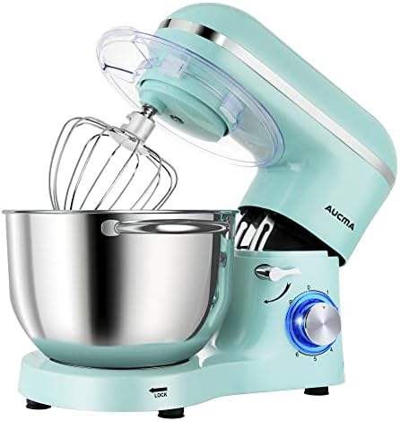 Aucma Stand Mixer,6.5-QT 660W 6-Speed Tilt-Head Food Mixer, Kitchen Electric Mixer with Dough Hook, Wire Whip & Beater (Blue, 6.5QT)