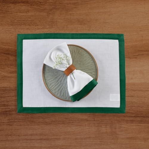 Solino Home 100% Linen Napkins, 20 x 20 in, Rainforest and White, Set of 4