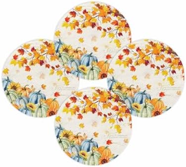 Fall Round Placemats Set of 4 Thanksgiving Autumn Maple Leaves Place Mats Woven Placemat Sunflower Orange Blue Green Pumpkin Circle Braided Table Mat for Kitchen Holiday Party Fall Decor 15 Inch