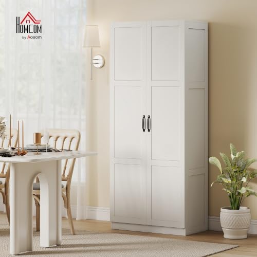HOMCOM 71" Tall Kitchen Pantry Cabinet with 4 Adjustable Shelves White