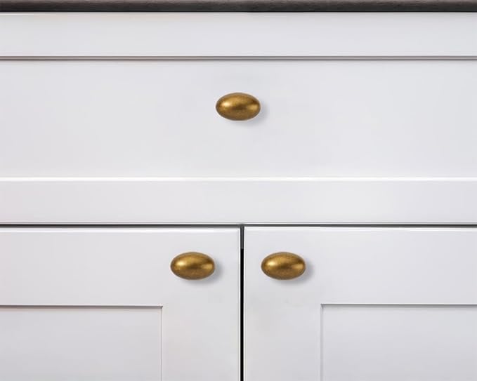 khtumeware 10 Pack 1-3/8 inch(35mm) Antique Brass Cabinet Knobs Dresser Knobs Oval Drawer Knobs Kitchen Cabinet Hardware Egg Knobs for Dresser Drawers