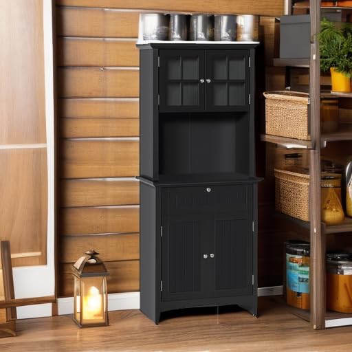 HOMCOM 65" Pantry Storage Cabinet, Kitchen Hutch, Black