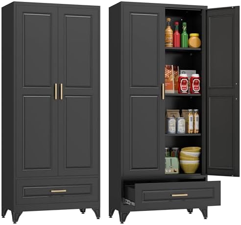 Polup 75" Metal Storage Cabinet, Tall Kitchen Pantry Cabinet with 1 Drawer