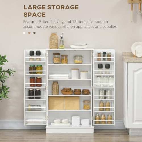 HOMCOM 41" Kitchen Pantry Storage Cabinet 12 Door Shelves White