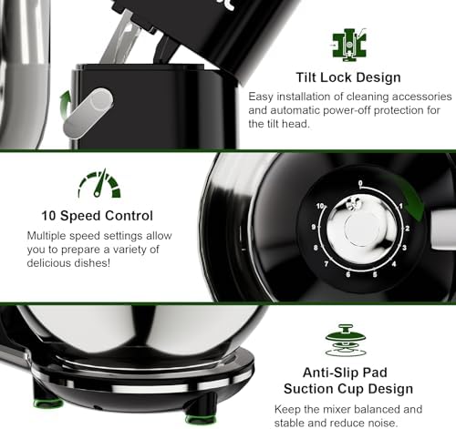 Camic 7.45 QT Tilt-Head Stand Mixer, Electric Mixer for Baking (Black)