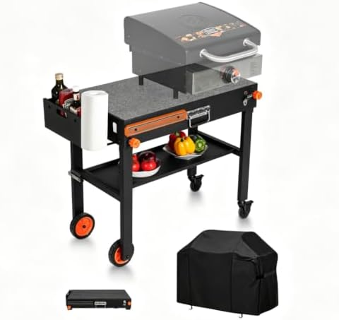 with Protective Cover, Heavy Duty Folding Grill Cart with Wheels