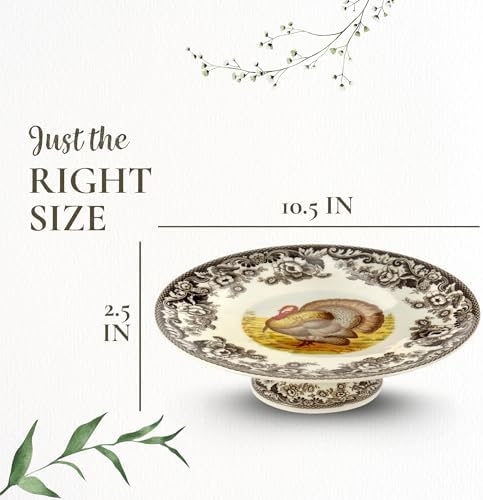 Spode Woodland Footed Cake Plate Serveware - Brown & White