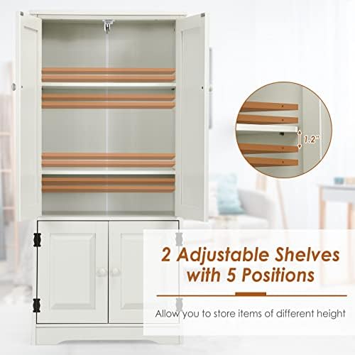 GIANTEX Kitchen Pantry Storage Cabinet, Wood Cupboard Organizer, Adjustable Shelf & Anti-Tilt Design Floor Cabinet for Living Room Bathroom (Cream White)