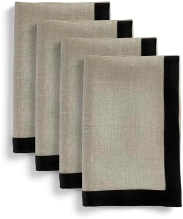 Solino Home 100% Linen Napkins, 20 x 20 in, Black and Natural, Set of 4