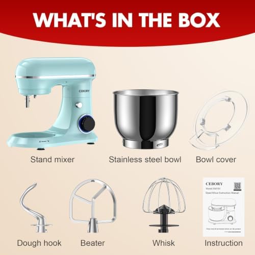 CEBORY Stand Mixer, 4QT 10+P-Speed Electric Kitchen Mixer with Bowl