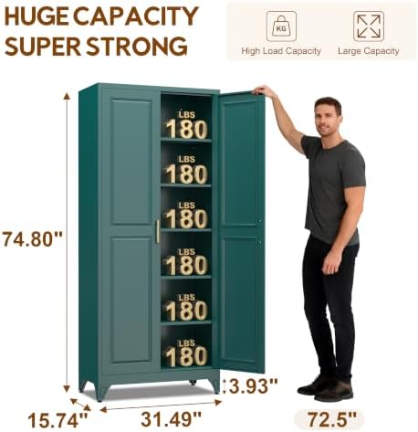 UNICOLY 75" Kitchen Pantry Cabinet, Metal Tall Storage Cabinet with Doors