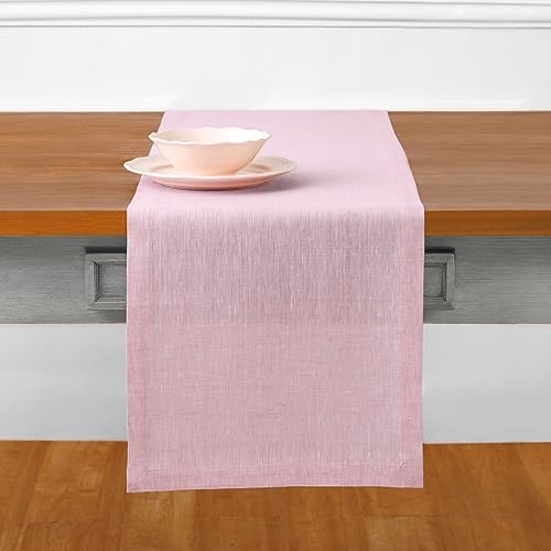 Solino Home 100% Pure Linen Dining Table Runner Pink, Athena 14 x 132 in