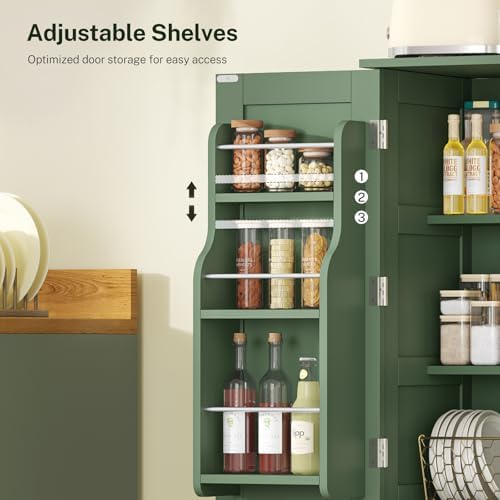 TEENFON 43" H Storage Cabinet with 4 Doors 67" Tall Bathroom Cabinet with Adjustable Shelves and Doors, Green
