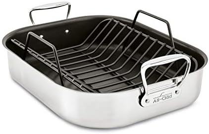 All-Clad Specialty Stainless Steel Large Roaster with Nonstick Rack 13x16 Inch Oven Broiler Safe 500F Roaster Pan, Pots and Pans, Cookware Silver
