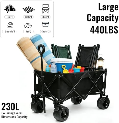 Collapsible Foldable Wagon Cart with Big Wheels and Tabletop