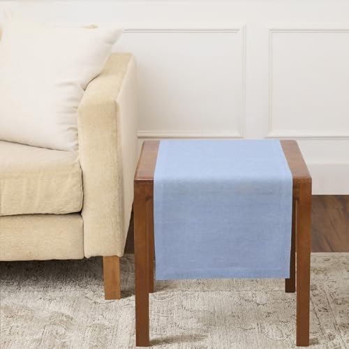Solino Home 100% Pure Linen Table Runner Chambray Blue, Athena 14 x 36 in