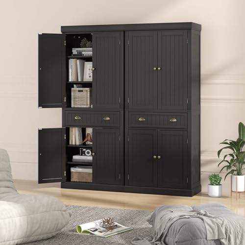 Tangkula 72" H Pantry Cabinet, Large Tall Storage Cabinet with Doors, Black