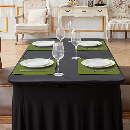 Cloth Placemats Set of 8, Linen Type Fabric Placemats Machine Washable Heat Resistant Placemats Wrinkle Free Thick Polyester Kitchen Place Mats for Dining Table (Green)