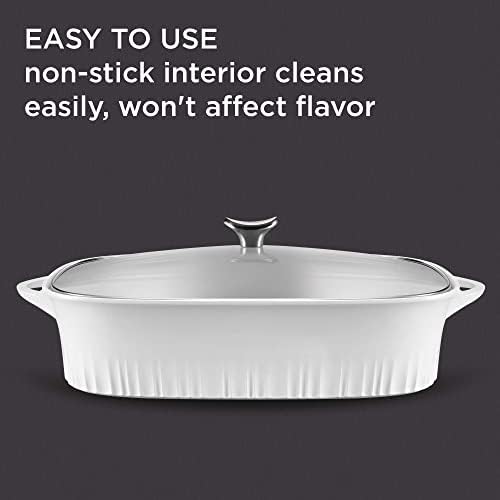 CorningWare QuickHeat 5.7-QT Cast Aluminum Roaster With Lid & Non-Stick Ceramic Interior, Lightweight and Fast Even Heat Baking & Cooking, For Meats, Soup, Browning, Searing, French White