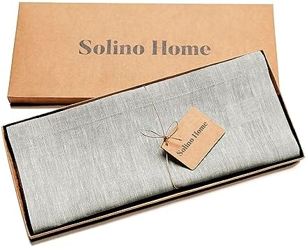 Solino Home 100% Pure Linen Table Runner Oyster Grey, Athena 14 x 108 in
