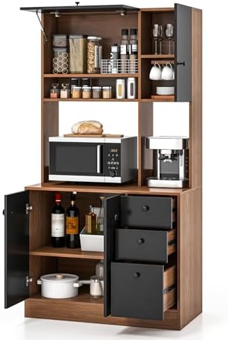 PETSITE Kitchen Buffet Hutch Storage Cabinet, 71" Freestanding Pantry with 3 Cabinets & Drawers, Adjustable Shelves, Microwave Cupboard for Living Room, Dining Room