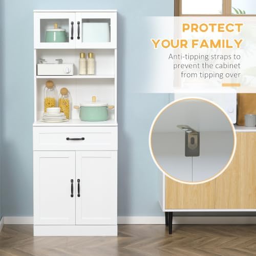 HOMCOM 63.5 Inches Freestanding Kitchen Pantry 4-Door Buffet Cabinet White