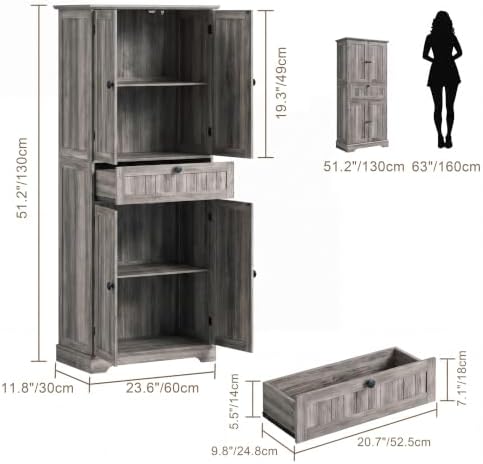 ChooChoo 51" H Bathroom Floor Cabinet with Drawer and Adjustable Shelves