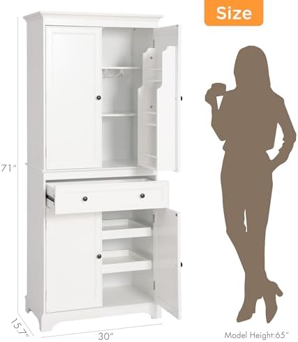 Spirich 71-Inch Tall Kitchen Pantry Cabinet with 2 Slide-Out Racks, White