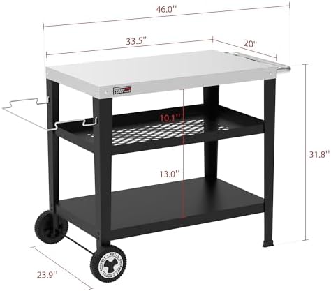 Royal Gourmet PC3404S Outdoor Grill Table, 3-Shelf Grill Cart with Wheels