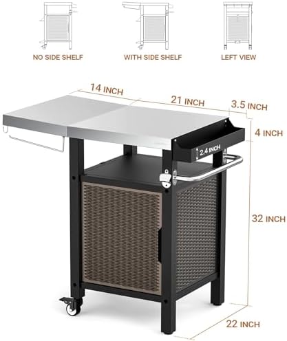 onlyfire 35" Kitchen Island w/XL Stainless Steel Top Board & Rattan Cabinet