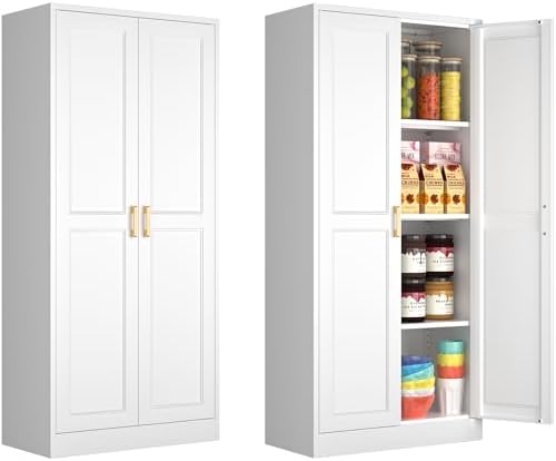 Polup 60" White Metal Kitchen Pantry Storage Cabinet with Doors and Shelves