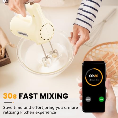 5-Speed Small Hand Mixer Electric, 300W Compact Portable, Cream