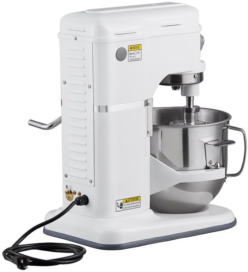 8 Qt Commercial Stand Mixer, White, Bowl Lift, 5-Speed with Timer, 600W Motor, Digital Controls, Stainless Steel Bowl, 12x16x19 Inches