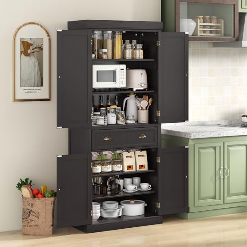 Tangkula 72" H Pantry Cabinet, Large Tall Storage Cabinet with Doors, Black