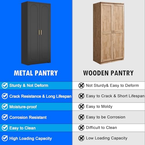 Polup 71" Black Metal Kitchen Pantry Storage Cabinet with Doors and Shelves