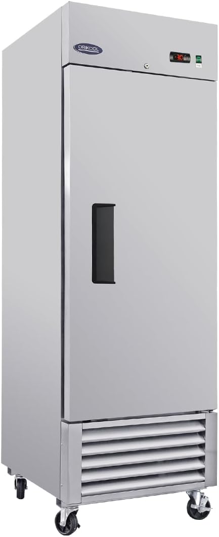 mikibama 27"W Commercial Freezer with Single Solid Door 23 Cu.ft Reach-In Freezers Stainless Steel ETL Approved Upright Freeze Storage for Restaurant, Temperature Control -10℉~10℉, LED Light