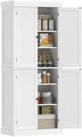 HOMCOM 72.5" Tall Kitchen Pantry Cabinet 4 Doors Modern White Wood Grain
