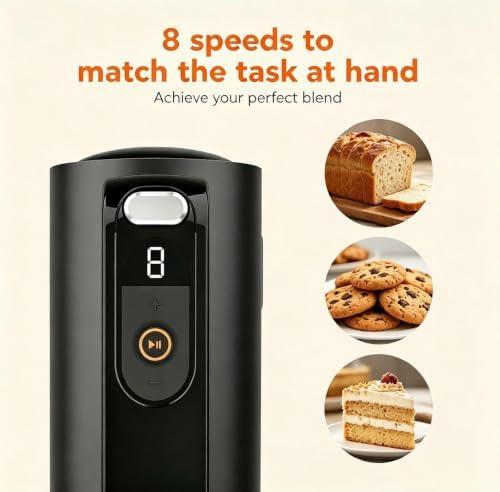 Cordless Hand Mixer Electric,Removable battery,8-Speed,LED Digital Display