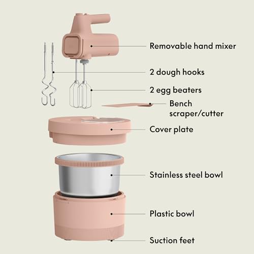 bella 3.5 Qt Hand & Stand Mixer, 2 in 1 Electric Mixer with Bowl, Blossom