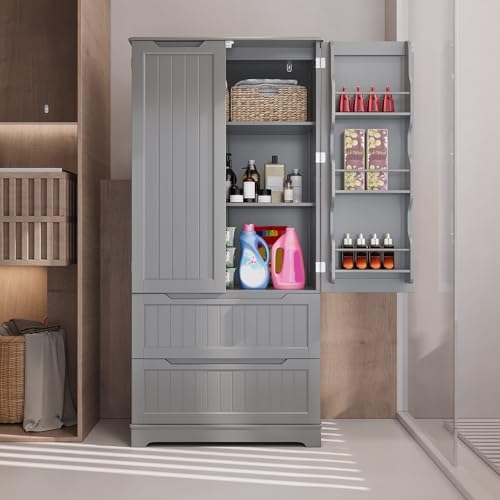 Gizoon 63" Kitchen Pantry Cabinet with Drawers for Dining Room, Gray