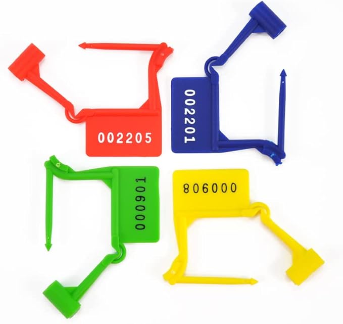 Plastic Security Padlock Seals Numbered Tamper Proof Disposable Self-Locking Plastic Medical Tags (Pack of 100 PCS) (Red)