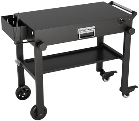 Outdoor Grill Table & Cart for Blackstone Griddle - Foldable Blackstone Stand with Wheels, Sturdy Outdoor Grill Cart with Seasoning Tray & Paper Towel Holder for Camping & Tailgating