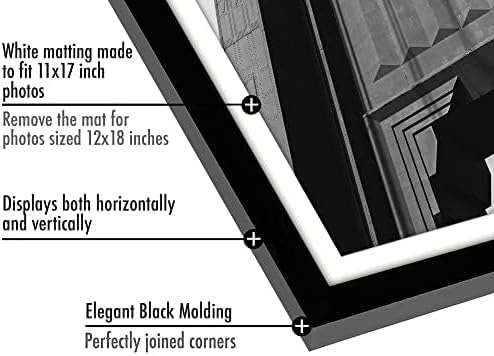 Americanflat 12x18 Poster Frame with Polished Plexiglass - Set of 5 - Use as 11x17 Frame with Mat or Display 12x18 Photo Without Mat - Galleria Collection - Picture Frames for Wall Display - Black