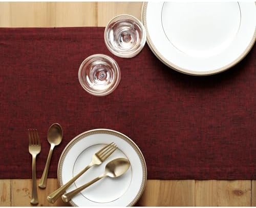 Solino Home 100% Linen Dining Table Runner Red Woven, Athena 14 x 72 in