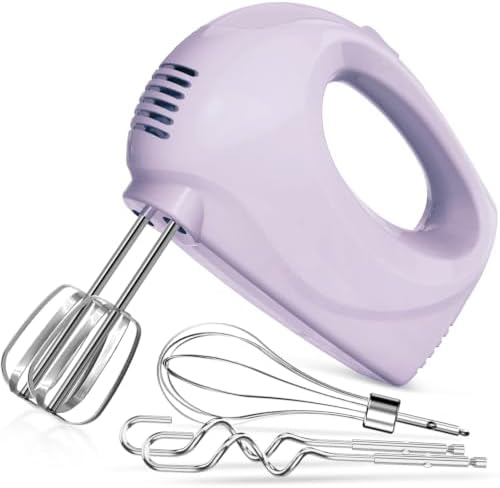 Showvigor Electric Hand Mixer with 5 Stainless Steel Whisks,5 Speed,Violet